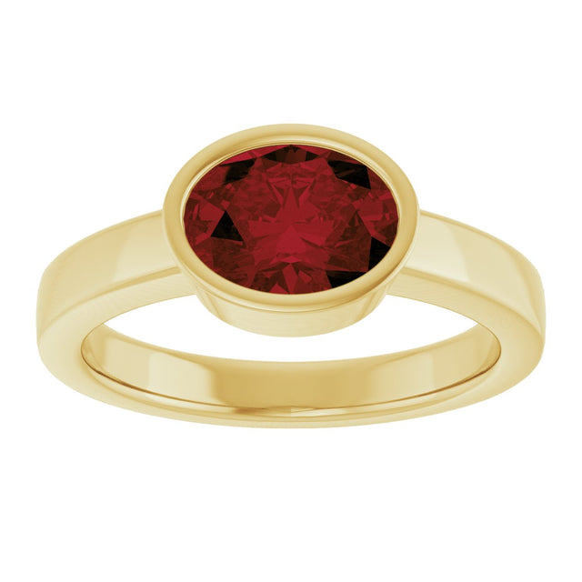 14K Gold Oval Natural Mozambique Garnet Bezel-Set Solitaire Ring – 8x6mm - Yellow Gold - view 3