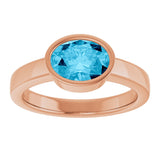 14K Gold Oval Natural Aquamarine Bezel-Set Solitaire Ring – 8x6mm - Rose Gold - view 3