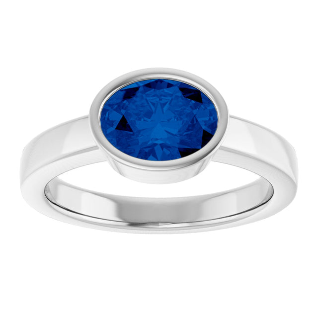 Platinum Oval Lab-Grown Blue Sapphire Bezel-Set Solitaire Ring – 8x6mm - view 3