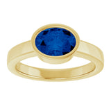 14K Gold Oval Lab-Grown Blue Sapphire Bezel-Set Solitaire Ring – 8x6mm - Yellow Gold - view 3