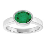 Platinum Oval Lab-Grown Emerald Bezel-Set Solitaire Ring – 8x6mm - view 3