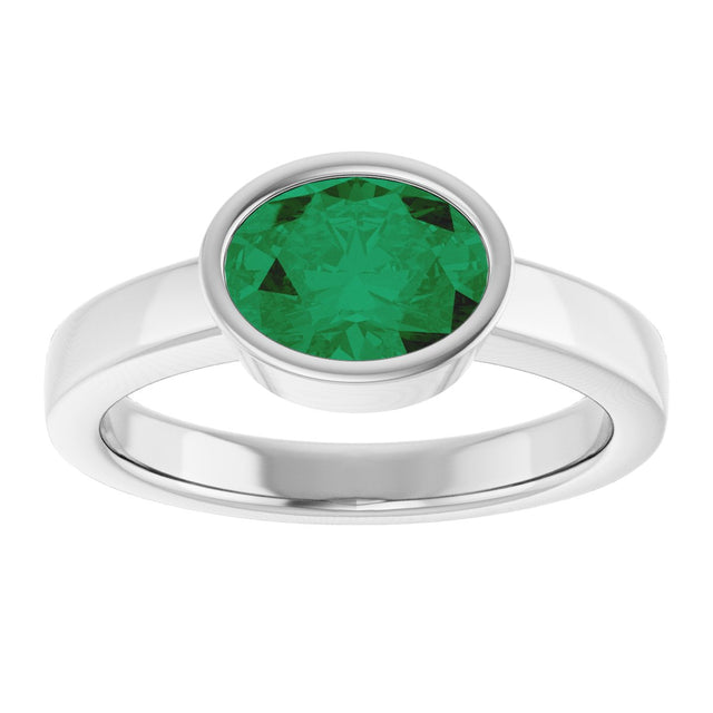 14K Gold Oval Lab-Grown Emerald Bezel-Set Solitaire Ring – 8x6mm - White Gold - view 3