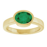 14K Gold Oval Lab-Grown Emerald Bezel-Set Solitaire Ring – 8x6mm - Yellow Gold - view 3