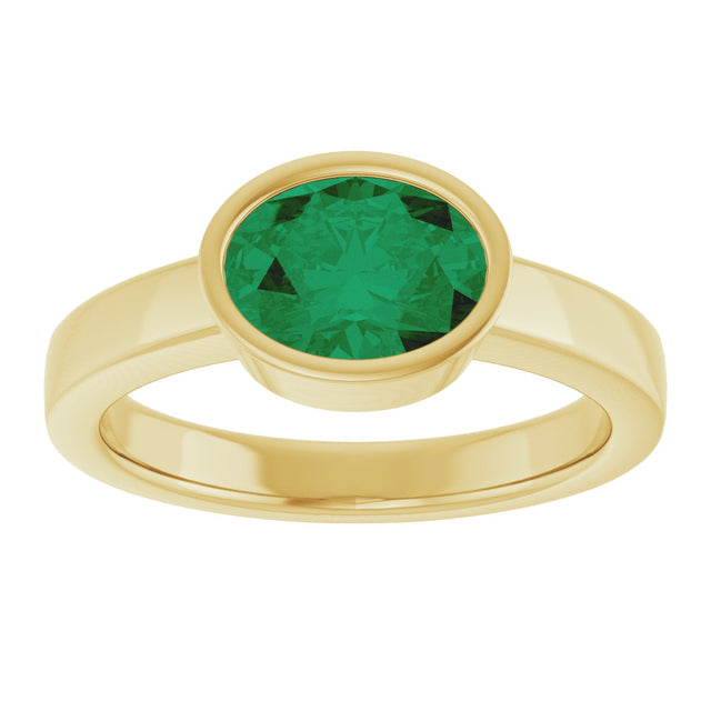 14K Gold Oval Lab-Grown Emerald Bezel-Set Solitaire Ring – 8x6mm - Yellow Gold - view 3