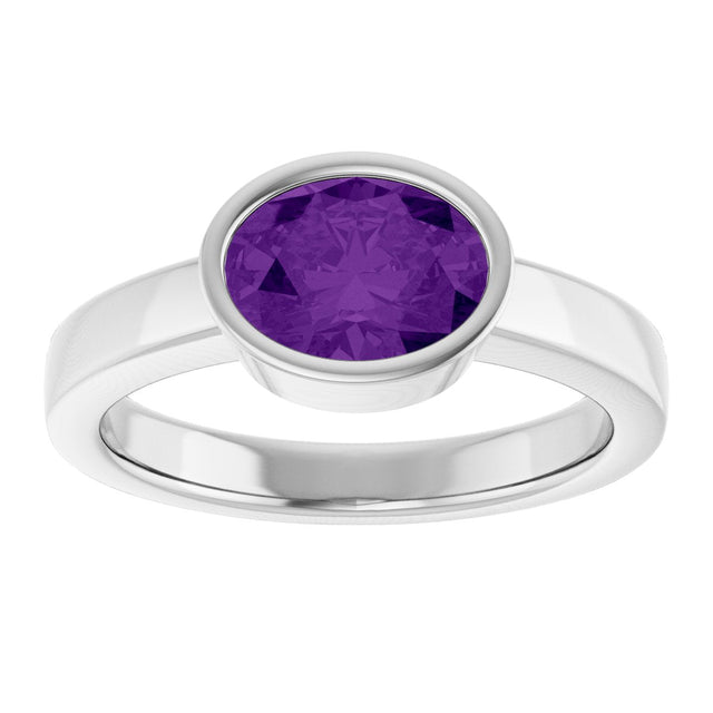 Platinum Oval Natural Amethyst Bezel-Set Solitaire Ring – 8x6mm - view 3
