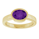 14K Gold Oval Natural Amethyst Bezel-Set Solitaire Ring – 8x6mm - Yellow Gold - view 3