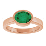 14K Gold Oval Lab-Grown Emerald Bezel-Set Solitaire Ring – 8x6mm - Rose Gold - view 3