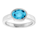 14K Gold Oval Natural Aquamarine Bezel-Set Solitaire Ring – 8x6mm - White Gold - view 3