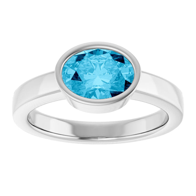 14K Gold Oval Natural Aquamarine Bezel-Set Solitaire Ring – 8x6mm - White Gold - view 3