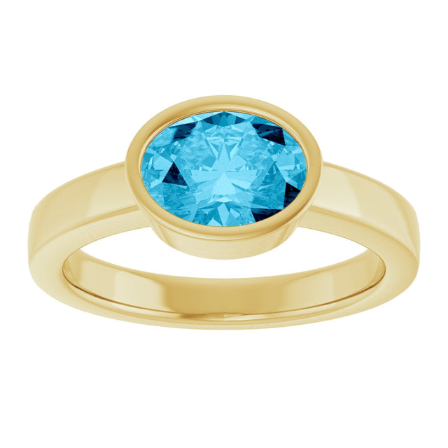 14K Gold Oval Natural Aquamarine Bezel-Set Solitaire Ring – 8x6mm - Yellow Gold - view 3