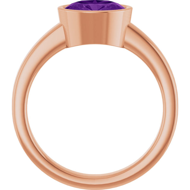 14K Gold Oval Natural Amethyst Bezel-Set Solitaire Ring – 8x6mm - Rose Gold - view 2