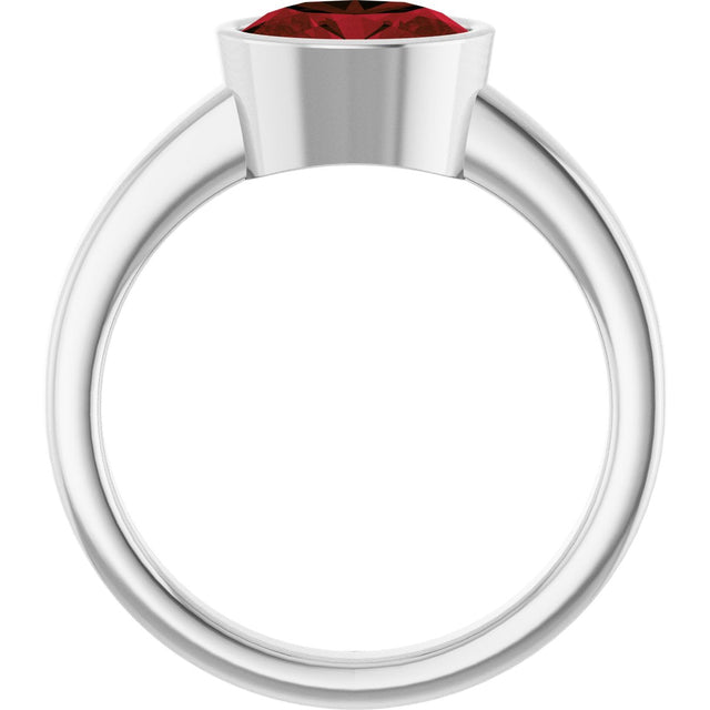 Platinum Oval Natural Mozambique Garnet Bezel-Set Solitaire Ring – 8x6mm - view 2