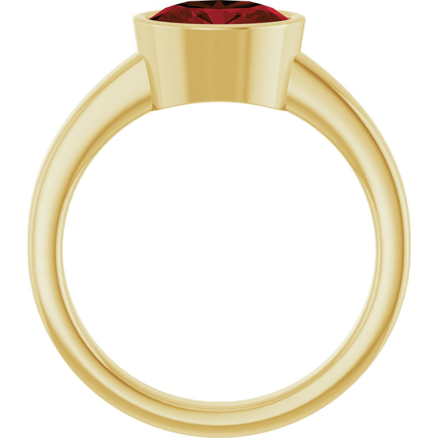 14K Gold Oval Natural Mozambique Garnet Bezel-Set Solitaire Ring – 8x6mm - Yellow Gold - view 2