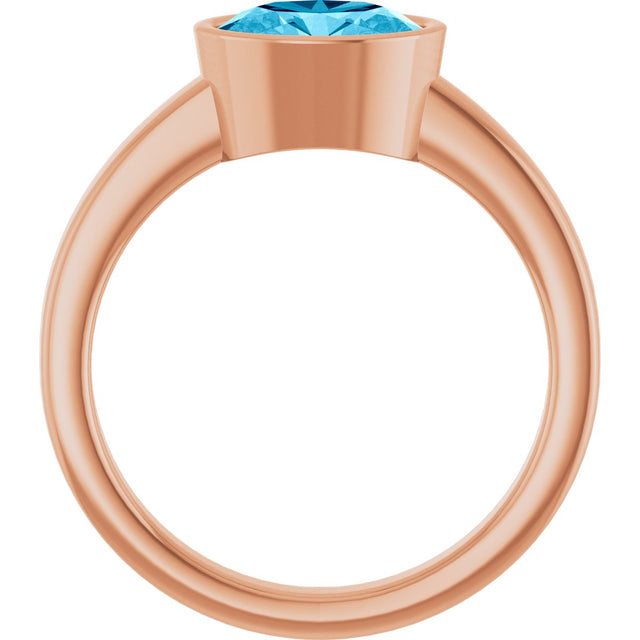 14K Gold Oval Natural Aquamarine Bezel-Set Solitaire Ring – 8x6mm - Rose Gold - view 2