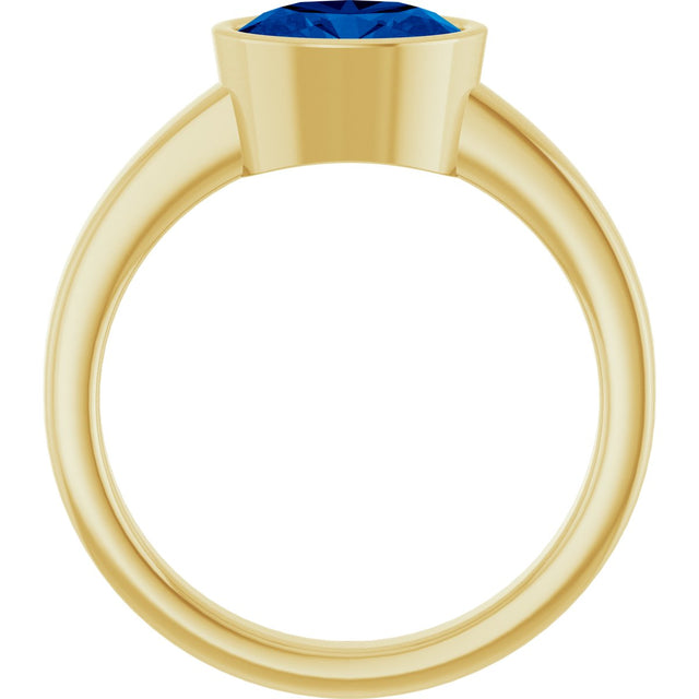 14K Gold Oval Lab-Grown Blue Sapphire Bezel-Set Solitaire Ring – 8x6mm - Yellow Gold - view 2