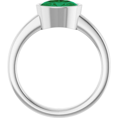 Platinum Oval Lab-Grown Emerald Bezel-Set Solitaire Ring – 8x6mm - view 2
