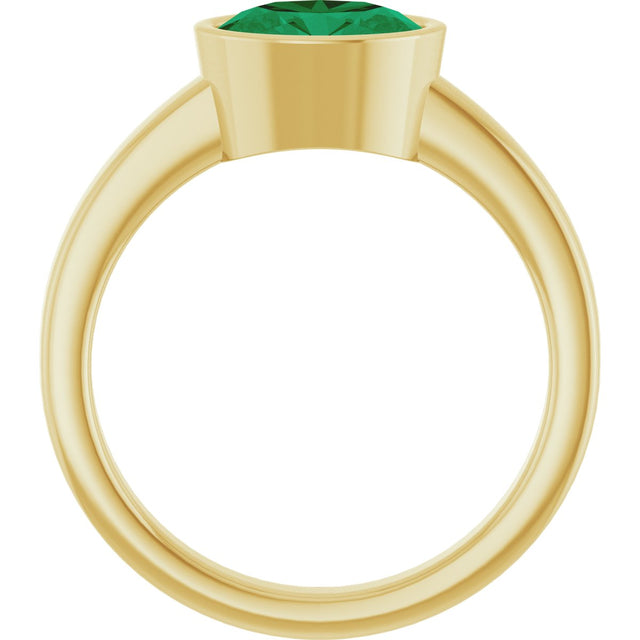 14K Gold Oval Lab-Grown Emerald Bezel-Set Solitaire Ring – 8x6mm - Yellow Gold - view 2