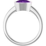 14K Gold Oval Natural Amethyst Bezel-Set Solitaire Ring – 8x6mm - White Gold - view 2