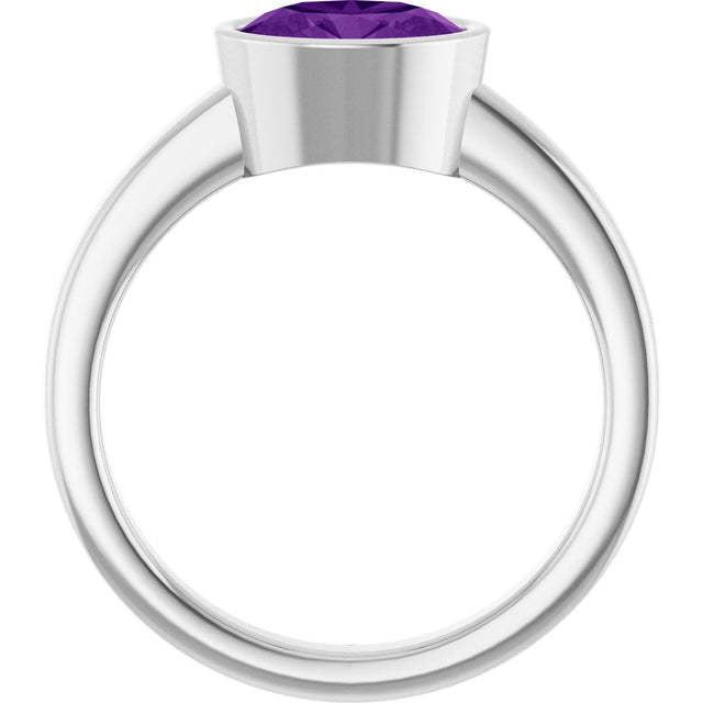 Platinum Oval Natural Amethyst Bezel-Set Solitaire Ring – 8x6mm - view 2