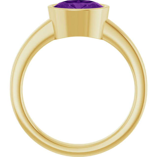 14K Gold Oval Natural Amethyst Bezel-Set Solitaire Ring – 8x6mm - Yellow Gold - view 2