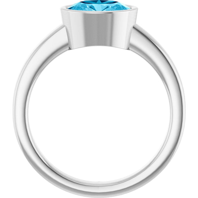 Platinum Oval Natural Aquamarine Bezel-Set Solitaire Ring – 8x6mm - view 2
