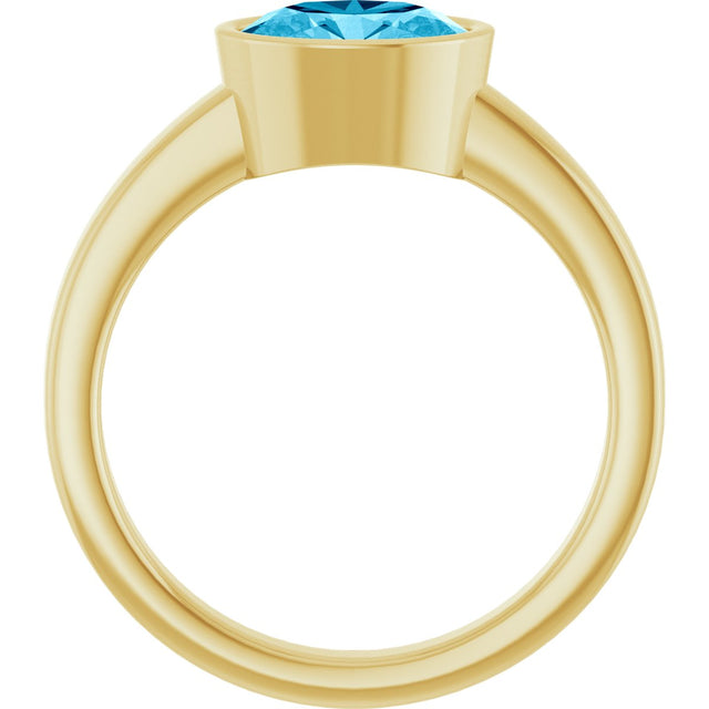 14K Gold Oval Natural Aquamarine Bezel-Set Solitaire Ring – 8x6mm - Yellow Gold - view 2
