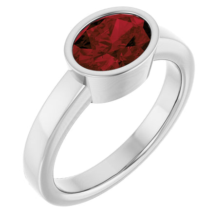 Platinum Oval Natural Mozambique Garnet Bezel-Set Solitaire Ring – 8x6mm