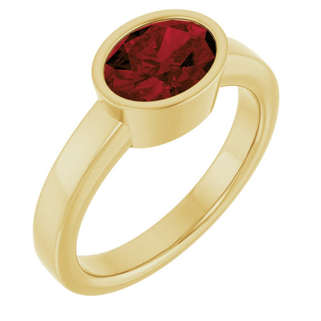 14K Gold Oval Natural Mozambique Garnet Bezel-Set Solitaire Ring – 8x6mm - Yellow Gold