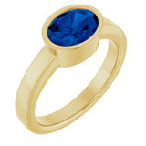 14K Gold Oval Lab-Grown Blue Sapphire Bezel-Set Solitaire Ring – 8x6mm - Yellow Gold