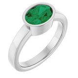 Platinum Oval Lab-Grown Emerald Bezel-Set Solitaire Ring – 8x6mm