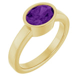 14K Gold Oval Natural Amethyst Bezel-Set Solitaire Ring – 8x6mm - Yellow Gold