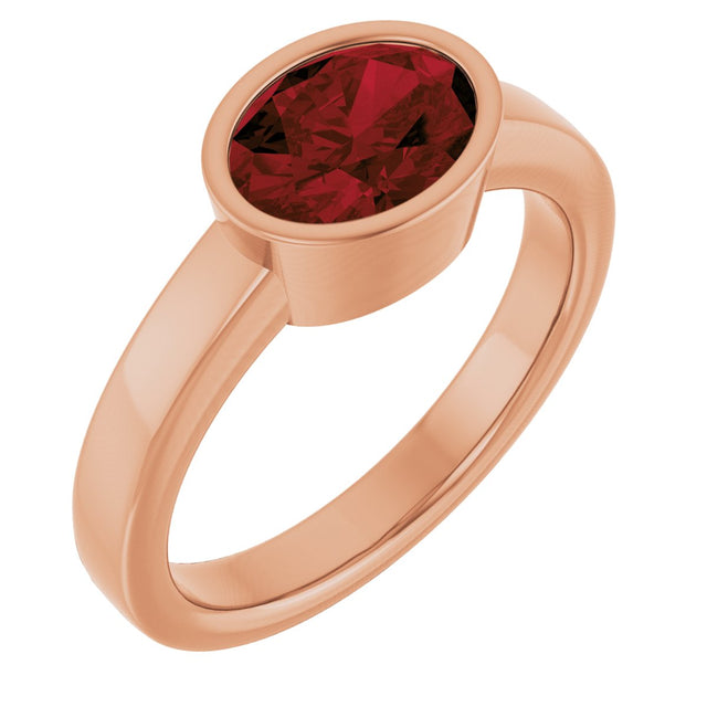 14K Gold Oval Natural Mozambique Garnet Bezel-Set Solitaire Ring – 8x6mm - Rose Gold