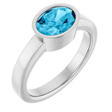 Platinum Oval Natural Aquamarine Bezel-Set Solitaire Ring – 8x6mm