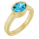14K Gold Oval Natural Aquamarine Bezel-Set Solitaire Ring – 8x6mm - Yellow Gold