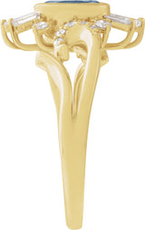 14K Gold Oval Natural London Blue Topaz & Natural Diamond Halo-Style Ring - Yellow Gold - view 3