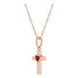 14K Gold Natural Mozambique Garnet Heart Cross Necklace or Pendant - Rose Gold - view 2