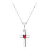 14K Gold Natural Mozambique Garnet Heart Cross Necklace or Pendant - White Gold