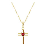 14K Gold Natural Mozambique Garnet Heart Cross Necklace or Pendant - Yellow Gold