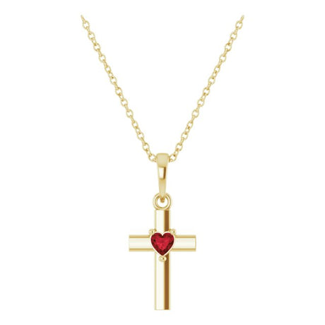 14K Gold Natural Mozambique Garnet Heart Cross Necklace or Pendant - Yellow Gold