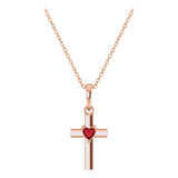 14K Gold Natural Mozambique Garnet Heart Cross Necklace or Pendant - Rose Gold