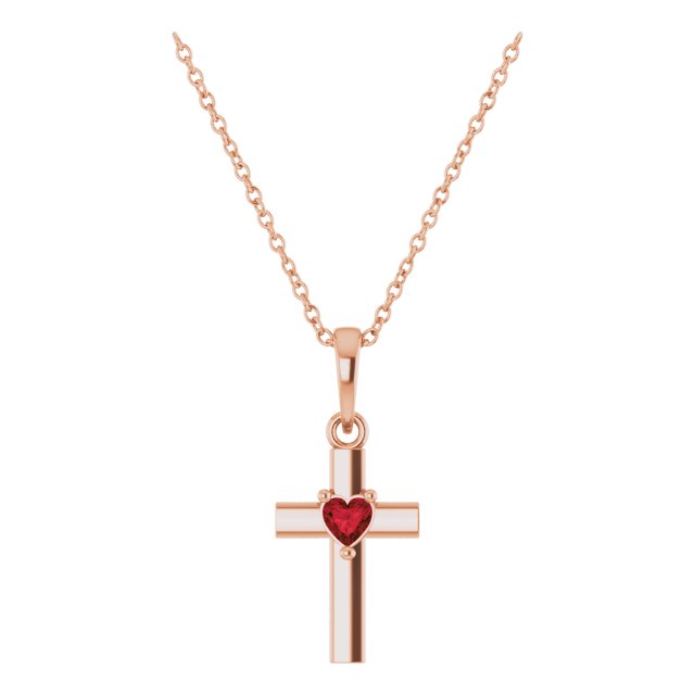 14K Gold Natural Mozambique Garnet Heart Cross Necklace or Pendant - Rose Gold