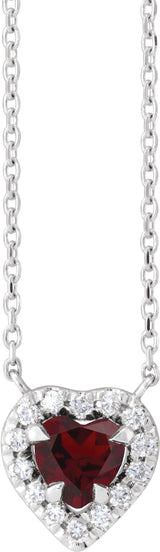 Platinum Heart Natural Mozambique Garnet & Natural Diamond French-Set Solitaire Necklace