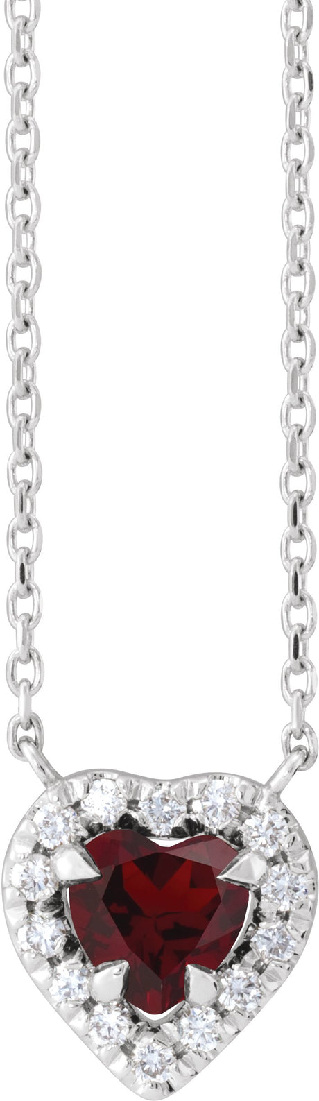 Platinum Heart Natural Mozambique Garnet & Natural Diamond French-Set Solitaire Necklace