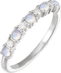 14K Gold Round Natural Rainbow Moonstone & Natural Diamond Accented Cabochon Ring - White Gold
