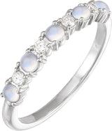 Platinum Round Natural Rainbow Moonstone & Natural Diamond Accented Cabochon Ring
