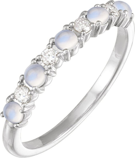 Platinum Round Natural Rainbow Moonstone & Natural Diamond Accented Cabochon Ring