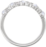 14K Gold Round Natural Rainbow Moonstone & Natural Diamond Accented Cabochon Ring - White Gold - view 2