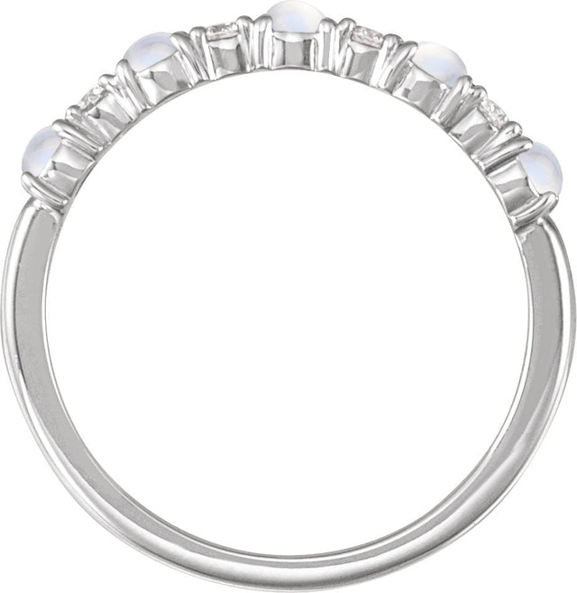 14K Gold Round Natural Rainbow Moonstone & Natural Diamond Accented Cabochon Ring - White Gold - view 2