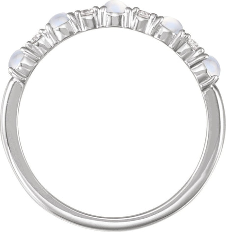 Platinum Round Natural Rainbow Moonstone & Natural Diamond Accented Cabochon Ring - view 2