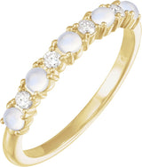 14K Gold Round Natural Rainbow Moonstone & Natural Diamond Accented Cabochon Ring - Yellow Gold